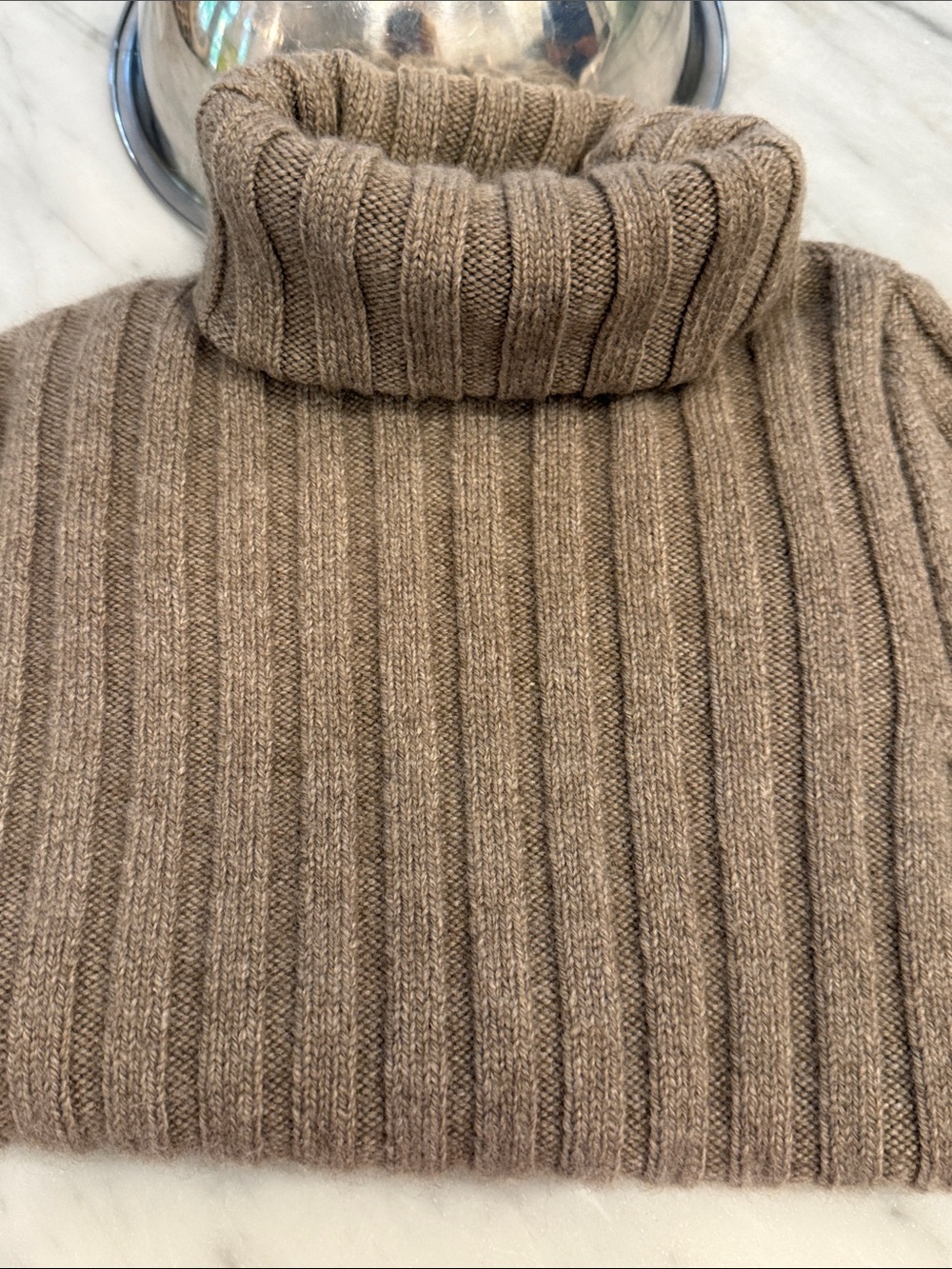 The Row Ribbed Cowl Turtleneck Sweater - Taupe Beige - Picture 3 of 3